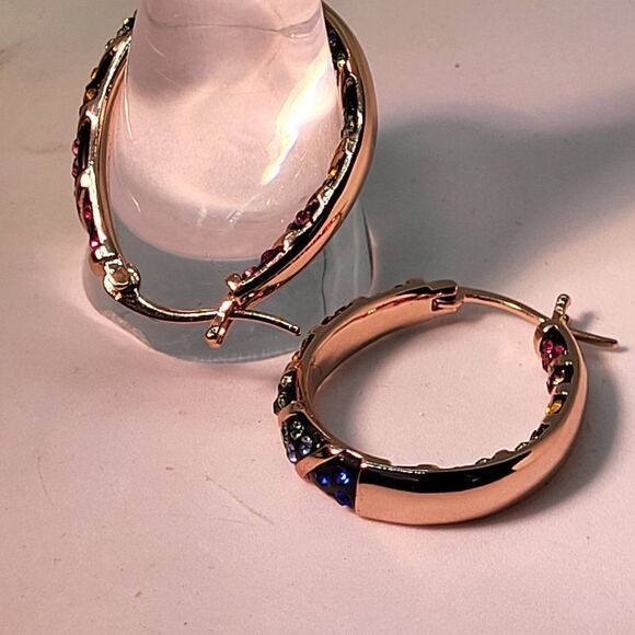 David, New, 18Kt Rose Gold Plated Austrian Crystal Inside Outside Hoop Earrings - Picture 2 of 6